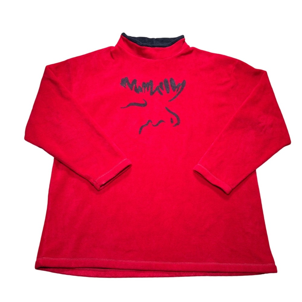 Coldwater Creek Mens XXL Red Fleece Mock Neck Pullover Abstract Graphic Top